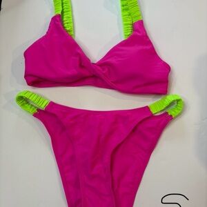 SHEIN Hot Pink and Neon Green Bikini